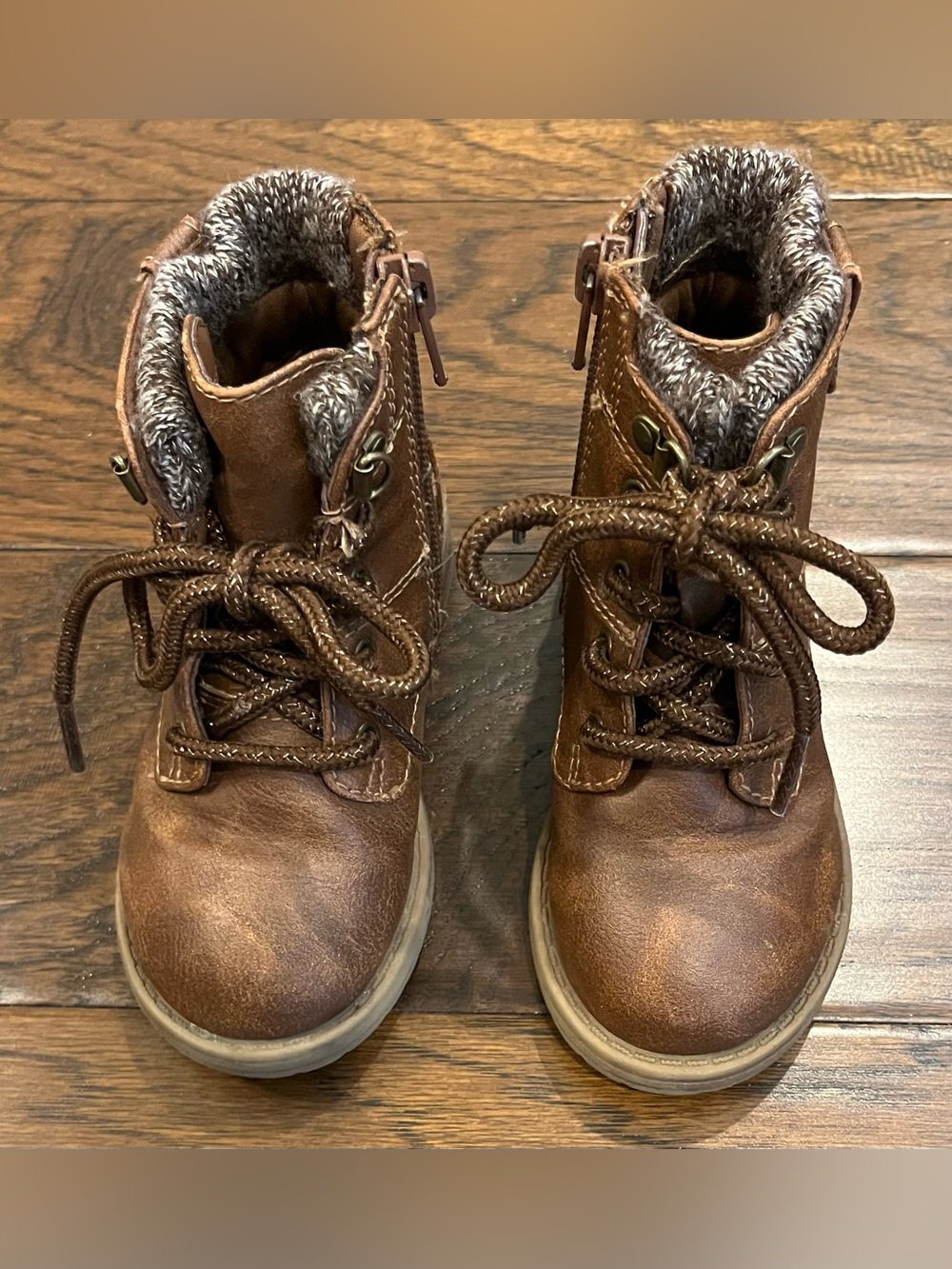 Wonder Nation Brown Faux Leather Glitter Lace Up GIRLS Boots Size 7 - Picture 1 of 5